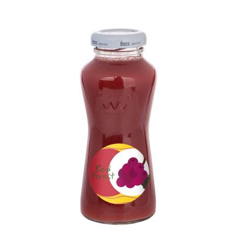 200 ml forest fruit smoothie in a glass bottle with white cap.