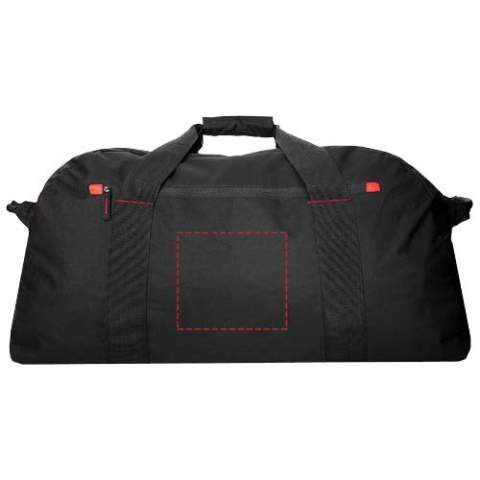 Extra large travel bag with zippered main compartment and front zipper pocket.