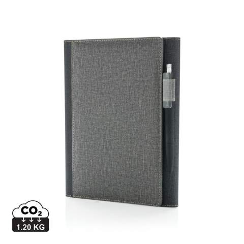 A5 omslag met magnetische sluiting en pennenlus. Binnen in 3 vakjes voor business cards en 1 groot vak. A5 notitieboek met 128 pagina’s van 80 g/m2.<br /><br />NotebookFormat: A5<br />NumberOfPages: 128<br />PaperRulingLayout: Gelinieerde pagina's