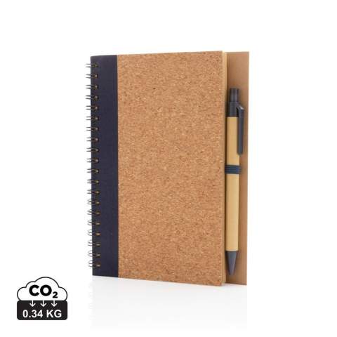 Keep track of your thoughts, notes, plans, to-do's and more with this cork spiral notebook with pen. The notebook features lined 70 gr cream coloured recycled paper with 70 sheets / 140 pages. The notebook has a colour matching kraft barrel pen. The writing length of the pen is 600m with blue German Dokumental ink.<br /><br />NotebookFormat: Other<br />NumberOfPages: 140<br />PaperRulingLayout: Lined pages