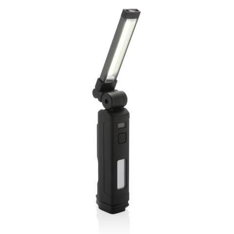 Functionality, and design all come together in this re-chargeable high performance work light made with RCS certified recycled ABS plastic. Total recycled content: 25% based total item weight. RCS certification ensures a completely certified supply chain of the recycled materials.  The rainproof work light uses a re-chargeable A-grade 2000 mah lithium battery so no need to replace the batteries. Simply re-charge via your USB socket and the included charging base. The work light comes with 600 lumen COB light en 200 lumen LED light. With 4 modes: LED, COB, COB red, COB emergency flashing. The light can be completely turned around 360 degrees. With magnet and hook at the bottom. With type C port for re-charging and USB A port to charge mobile devices. Operating time on one charge: 3 hours.<br /><br />Lightsource: COB LED<br />LightsourceQty: 2<br />PVC free: true