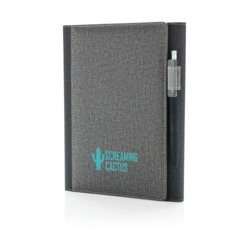 A5 omslag met magnetische sluiting en pennenlus. Binnen in 3 vakjes voor business cards en 1 groot vak. A5 notitieboek met 128 pagina’s van 80 g/m2.<br /><br />NotebookFormat: A5<br />NumberOfPages: 128<br />PaperRulingLayout: Gelinieerde pagina's