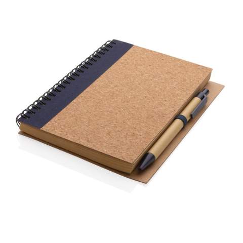 Keep track of your thoughts, notes, plans, to-do's and more with this cork spiral notebook with pen. The notebook features lined 70 gr cream coloured recycled paper with 70 sheets / 140 pages. The notebook has a colour matching kraft barrel pen. The writing length of the pen is 600m with blue German Dokumental ink.<br /><br />NotebookFormat: Other<br />NumberOfPages: 140<br />PaperRulingLayout: Lined pages