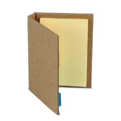 Ce livret durable, fabriqué à partir de papier artisanal, contient deux formats de notes autocollantes : 50 feuilles de 75 x 49 mm et 125 feuilles de 49 x 14 mm (25 feuilles de chaque en cinq couleurs). Il s'agit d'un accessoire pratique pour organiser les pensées et les rappels.