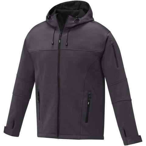 The Match men's softshell jacket – a perfect combination of style and functionality for all outdoor activities. The outer fabric is made of 360 g/m² polyester blended with elastane. The three-layer bonded construction featuring jersey, TPU, and fleece ensures flexibility and warmth, perfect for varying weather conditions. With a waterproof rating of 3000 mm and a breathability rating of 3000 g/m², it offers reliable protection from light rain while ensuring breathability during activities. The dropped back hem adds extra coverage and protection. The elastic drawstring with an adjustable cord lock enables a customisable fit for added comfort. Embrace both style and functionality with the Match softshell jacket.