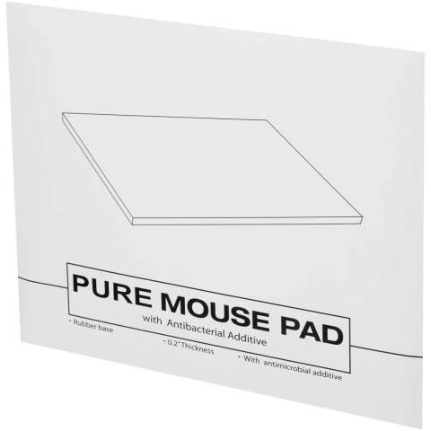 Mouse pad with anti-bacterial additive and a 5 mm Polymerized Styrene Butadiene Rubber (SBR) anti-slip base, keeping the mouse pad in place. The additive is able to effectively reduce the bacterial levels present on the surfaces of the material, with high effectiveness in inhibiting the growth of bacteria and fungi responsible for creating unpleasant smells, staining and degradation of textile and plastic products. Tested according to ISO 20743:2013. 