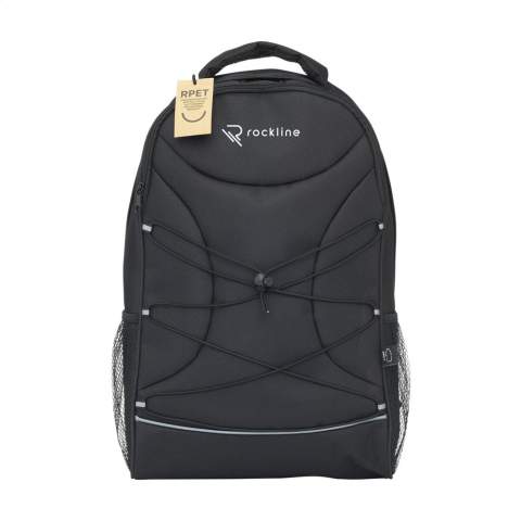 WoW! Backpack made from sturdy 600D RPET with 2 zip pockets. The spacious main compartment has foam protection pockets, one of which can accommodate a laptop with a screen size of up to 15.6 inches. The other compartment is ideal for storing smaller accessories, documents or a notebook. On the side of the backpack, you will find a mesh pocket for holding a drinking bottle and on the front of the bag is handy elastic that can be used to store a jacket, sweater or similar item of clothing. The carrying loop, adjustable shoulder straps and rear of the backpack have padded foam for extra comfort. Fully lined, this backpack is finished on the front with fluorescent accents, a great safety feature when travelling in darker conditions. GRS-certified. Total recycled material: 97%. Capacity approx. 20 litres.