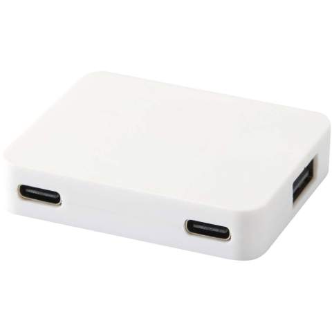 Expand your connectivity with the Gaia USB Hub, made from recycled plastic. Designed for convenience, it features a USB-A or USB-C input connector and offers four output ports (two USB-A and two USB-C)allowing you to connect multiple USB peripherals with ease. With data transfer speeds of up to 480Mbps, it's ideal for efficient everyday use. Compact and versatile, the Gaia USB Hub is a practical solution for work, study, or travel.