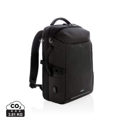 Deze handige reisrugzak is bedoeld voor korte weekendtrips. Het is ontworpen met een gewatteerd 17-inch laptopvak om uw laptop optimaal te beschermen. Deze tasheeft de capaciteit van een trolley zonder het gewicht van de wielen en het handvat, en het gebruik van een rugzak maakt u mobieler, handsfree en vereenvoudigt uw reiservaring. Laat uw wielen thuis en reis gemakkelijk. Inclusief trolleyriem, zijvak voor waterfles en USB A-uitgang. Vak met snelle toegang aan de bovenkant, voorvak met ritssluiting en RFID-beschermde vakken. Met AWARE™-tracer die het echte gebruik van gerecyclede materialen valideert. Elke tas heeft 35,5 0,5L PET-flessen hergebruikt. 2% van de opbrengst van elk verkocht Impact-product wordt gedoneerd aan Water.org.<br /><br />FitsLaptopTabletSizeInches: 17.0<br />PVC free: true