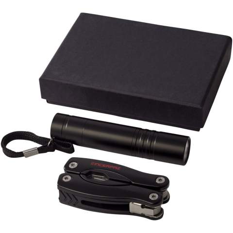 Couteau 11 fonctions avec lampe LED, piles fournies. Livré en boîte carton.