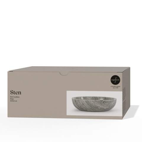 The Sagaform Sten bowl is both stylish and versatile, perfect for a variety of uses. With a focus on durability and elegance, this bowl serves as a practical decorative element on your table and is ideal for serving nuts or snacks. The compact size and robust design ensure that this product will last for generations. Made from beige travertine marble, each bowl has a unique colour tone and pattern, making it an aesthetically pleasing addition. Designed by Studio Sagaform and presented in a beautiful gift box. A beautiful addition to any kitchen!