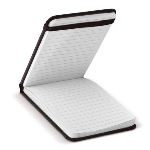Handig schrijfboekje in zakformaat met verticaal elastiek en gestreept papier.