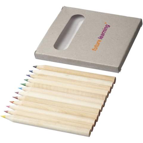 12 crayons de couleurs dans une pochette cartonnée. Marquage non disponible sur les composants.