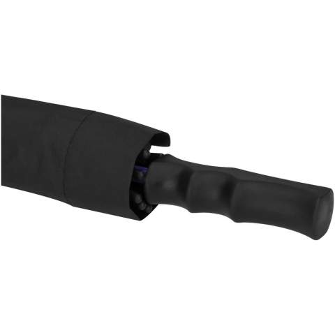 Automatic opening 23" storm umbrella. Pongee canopy and matching pouch, colour pop fibreglass shaft and fibreglass ribs. Colour matching stitching on umbrella closure strap. Windproof system. Exclusive design.