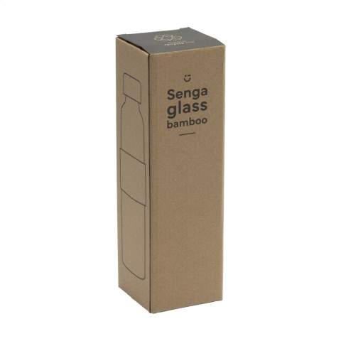 Schlanke, auslaufsichere Wasserflasche aus Borosilikatglas mit Bambus-Schraubverschluss und Jutehülle. Ausnahme des Schraubverschlusses spülmaschinenfest. Fassungsvermögen 500 ml. Wird einzeln in einem Kraftkarton geliefert.