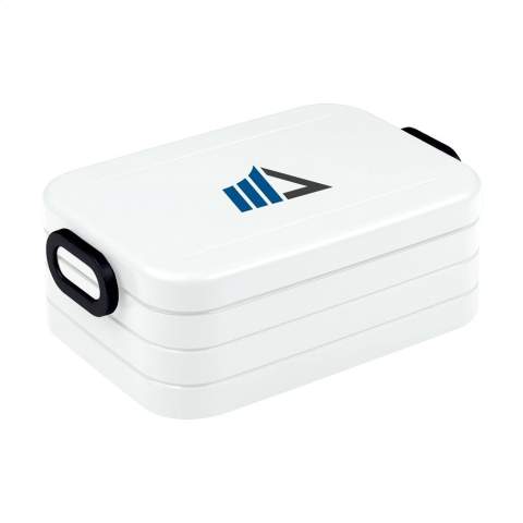 Luxuriöse ABS-Lunchbox der Marke Mepal. Mit abnehmbarem Trennwand und praktischem Druckknopfverschluss. Der Deckel schließt perfekt und ist mit einem Dichtungsgummi versehen, damit der Inhalt lange frisch bleibt.  Ein qualitativ hochwertiges Produkt. Fassungsvermögen 900 ml. Geeignet für bis zu 4 Butterbrote. Geeignet für Lebensmittel. 2 Jahre Mepal Herstellergarantie. Hergestellt in den Niederlanden.     LAGERBESTANDSINFORMATION: Bis zu 1.000 Stück innerhalb von 10 Arbeitstagen verfügbar. Ausnahmen vorbehalten.