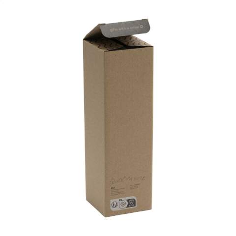 Schlanke, auslaufsichere Wasserflasche aus Borosilikatglas mit Bambus-Schraubverschluss und Jutehülle. Ausnahme des Schraubverschlusses spülmaschinenfest. Fassungsvermögen 500 ml. Wird einzeln in einem Kraftkarton geliefert.