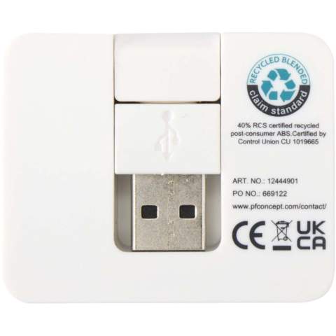 Expand your connectivity with the Gaia USB Hub, made from recycled plastic. Designed for convenience, it features a USB-A or USB-C input connector and offers four output ports (two USB-A and two USB-C)allowing you to connect multiple USB peripherals with ease. With data transfer speeds of up to 480Mbps, it's ideal for efficient everyday use. Compact and versatile, the Gaia USB Hub is a practical solution for work, study, or travel.