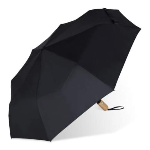 Umbrella made of R-PET with a signature Toppoint design real wooden handle. The fibreglass ribs make this umbrella wind proof, and it opens with a single push of the button. The heather material gives this umbrella a luxurious look (the black is a solid colour).