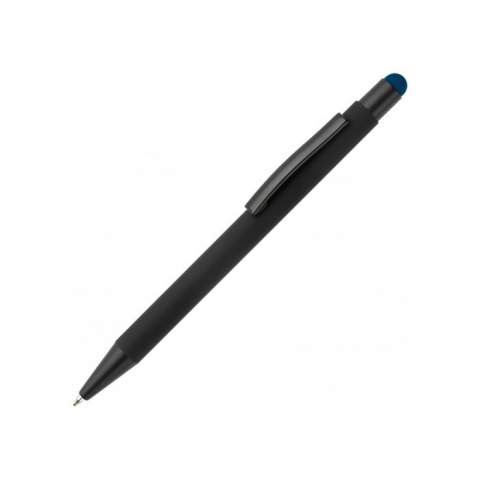 Stylo bille en métal élégant avec finitions noires. Le stylo bille peut être gravé au laser et le logo apparaîtra dans la couleur de la pointe du stylet. Couleur d'écriture: bleu.