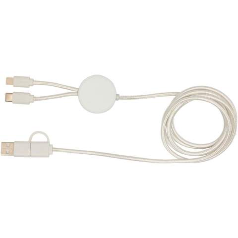 De Citala 5-in-1 datasynchronisatie- en 27 W snellaadkabel is gemaakt van gerecycled plastic. De kabel heeft USB-A- en een Type-C-ingangsconnector gecombineerd met een Type-C- en een Lightning/Micro USB-combi-uitgangsconnector. USB-A naar USB-C levert een uitgangsvermogen van maximaal 27 W en alle andere aansluitmogelijkheden maximaal 15 W. Compatibel met zowel CarPlay en Android Auto. Of je nu thuis, op kantoor of onderweg bent, de Citala kabel levert prestaties en stijl in één compact pakket. Kabellengte: 150 cm.