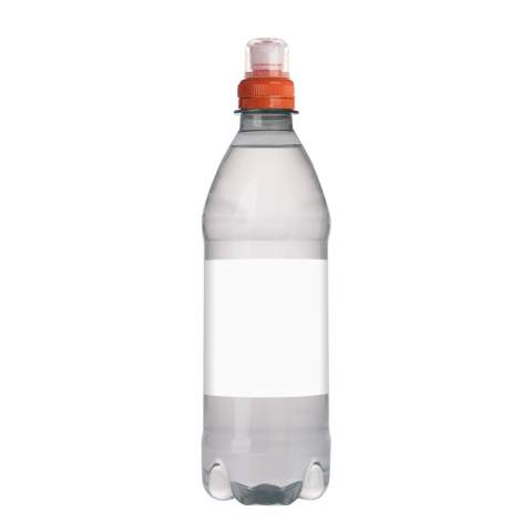 500 ml spring water in a bottle made from 100% recycled plastic (R-PET), with sports cap