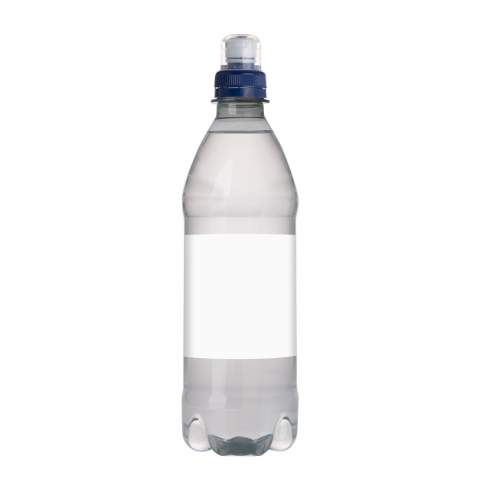 500 ml spring water in a bottle made from 100% recycled plastic (R-PET), with sports cap