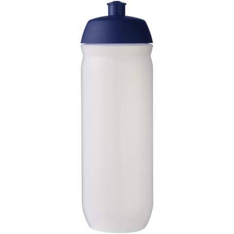 Single-walled sport bottle with a screw-fix pull-up lid. Made from flexible MDPE plastic, this squeezy bottle is perfect for sporting environments. Volume capacity is 750 ml. Made in the UK. BPA-free.