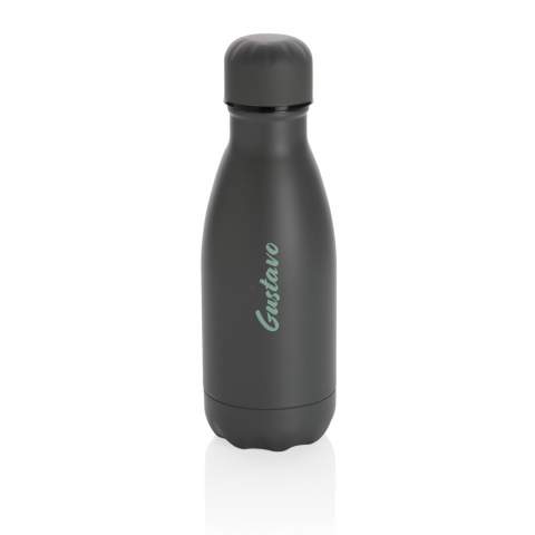 Elevate your daily water intake with this solid colour vacuum insulated stainless steel bottle. The bottle keeps chilled beverages cold for up to 15 hours and hot drinks warm for up to 5 hours. With a base that fits in most cup holders, this sleek looking water bottle will keep you hydrated on the go wherever you are. With its capacity of 260ml, it's ideal for kids or to pop into your bag.<br /><br />HoursHot: 5<br />HoursCold: 15