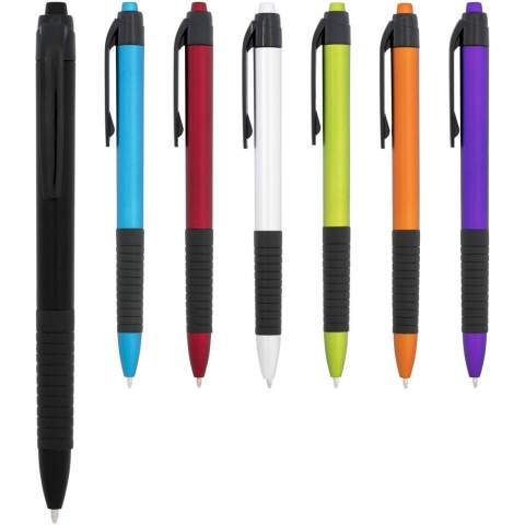 Kugelschreiber mit Klickmechanismus mit Metallic-Oberfläche und gummiertem Griff.