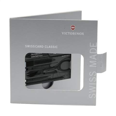 Swisscard. This Victorinox product stands for quality. The compact plastic SwissCard incorporates a multitude of practical tools and can also be used as a ruler (7.5 cm and 3 inches). Includes scissors, screwdriver, blade, nail file with screwdriver, toothpick, tweezers, ballpoint pen and straight pin. Lightweight and portable, meas. 8.1 x 5.3 x 0.4 cm. Each piece in a specially designed box. Meas. 12 x 12 x 0.7 cm. 76 g. Includes instructions and a lifetime guarantee.