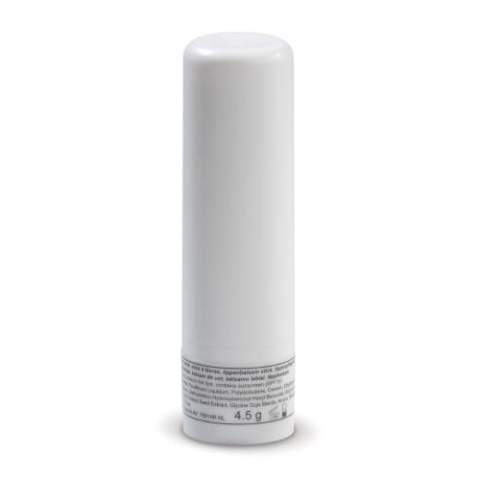 Round lip balm stick (SPF15). Twist the bottom of the stick to turn up the balm. Available in transparent colours or solid black or white.