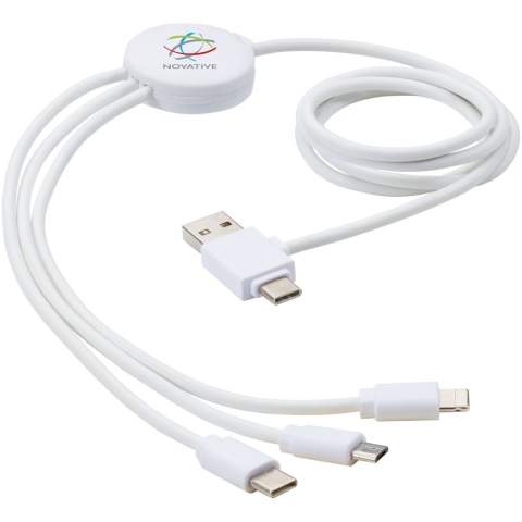 Charging cable with antibacterial additive and 5 different connectors: Type-C input, USB-A input, Type-C output, iOS output, and micro USB output. This allows for using the cable also with Type-C output devices that are included in the newer generation of phones and macbook computers. Cable length is 100 cm. The antibacterial additive is able to effectively reduce the bacterial levels present on the surfaces of the material, with high effectiveness in inhibiting the growth of bacteria and fungi responsible for creating unpleasant smells, staining and degradation of textile and plastic products. Tested according to ISO 20743:2013. 