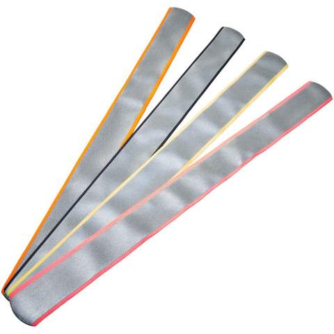 This slap wrap is covered with a textile film making it available in several fresh colours. Slap wraps provide 360 visibility in the dark and are ideal for carrying promotional messages. By using these certified slap wraps you make traffic safety a feature of your brand. A slap wrap is an elongated reflector with a specially developed spring welded inside. With a light slap it easily curls around the arm or ankle. Available in several colours. Materials have been tested in accordance with SVHC (Substances of Very High Concern) REACH candidate list and are free of phthalates. The slap wraps are CE tested and approved in accordance with EN 17353 type B 2. Supplied with an information sheet. 