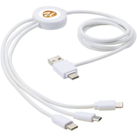 Charging cable with antibacterial additive and 5 different connectors: Type-C input, USB-A input, Type-C output, iOS output, and micro USB output. This allows for using the cable also with Type-C output devices that are included in the newer generation of phones and macbook computers. Cable length is 100 cm. The antibacterial additive is able to effectively reduce the bacterial levels present on the surfaces of the material, with high effectiveness in inhibiting the growth of bacteria and fungi responsible for creating unpleasant smells, staining and degradation of textile and plastic products. Tested according to ISO 20743:2013. 