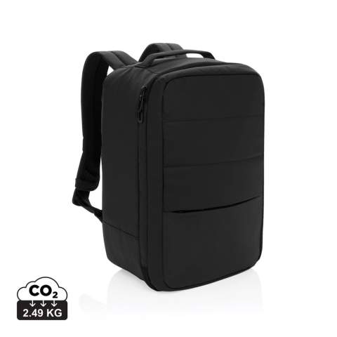Der Armond Aware™ RPET Free-On-Board Travel Pack wurde für speziell für kurze Geschäftsreisen entwickelt. Dieser Rucksack aus rPET mit wasserabweisender PU-Beschichtung und AWARE-Technologie verfügt über ein gepolstertes 15"-Laptopfach. Der mit rPET gefütterte Innenraum sorgt für Ordnung, während die verstellbaren Schultergurte und der robuste Tragegriff mit Gurtband an der Oberseite für Komfort und Bequemlichkeit sorgen. Mit einer Reißverschlusstasche auf der Vorderseite und einem weiteren Fach mit elastischem Gurt ist dieser Rucksack perfekt für Geschäfts- oder Wochenendreisen. Dank seiner kompakten Größe passt er unter jeden Sitz der meisten Billigfluglinien, so dass Sie sich keine Gedanken über zusätzliche Gepäckgebühren machen müssen. Hergestellt aus recyceltem Polyester, das mit dem AWARE™-Tracer versehen ist. 2% des Erlöses aus jedem verkauften Produkt mit AWARE™ werden an Water.org gespendet. PVC-frei.<br /><br />FitsLaptopTabletSizeInches: 15.0<br />PVC free: true