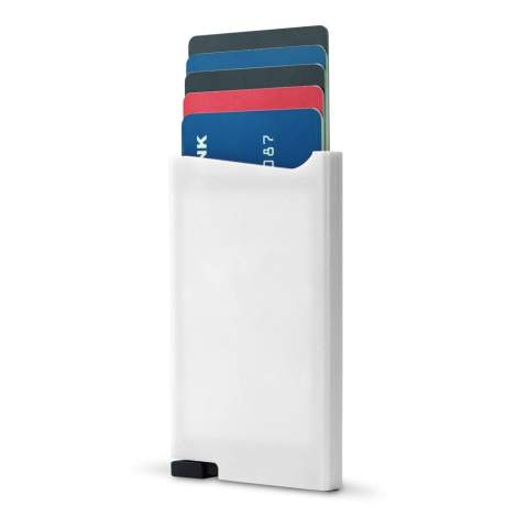 Kunststoff-Kartenhalter zum Schutz Ihrer Bankkarte vor RFID-Skimming. Drücken Sie einfach den Knopf und bis zu 5 Karten werden sauber ausgeworfen.
