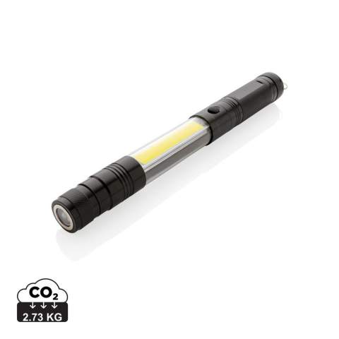 Die perfekte Arbeitsleuchte für alle Fälle. Mit dem Magnet auf der einen Seite findet sie Halt an allen magnetischen Oberflächen und mit der ausziehbaren Aluminium Lampe (26-64cm) an deren Ende sich ein weiterer Magnet befindet, beleuchten Sie nicht nur schwer einsehbare Stellen, Sie fischen auch Schrauben o.Ä. aus den entlegensten Ecken. Die Taschenlampe hat 3 LED 10 Lumen und die COB Leuchte 80 Lumen. Ebenso ist der Kopf der Taschenlampe, wenn sie ausgezogen ist, flexibel und kann so in alle Richtungen gedreht werden. Inklusive Batterien<br /><br />Lightsource: COB LED<br />LightsourceQty: 2