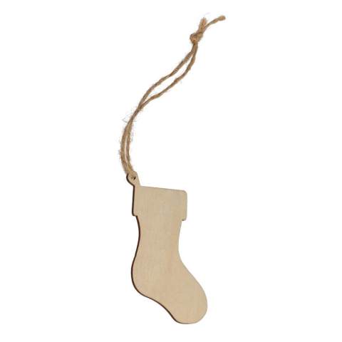 Vier het seizoen met dit charmante houten ornament in de vorm van een kerstsok. Dankzij de klassieke vorm en het ruime bedrukkingsoppervlak is het perfect om een uniek aandenken aan de feestdagen te creëren en cadeau te geven. Ideaal voor het versieren van kerstbomen, kransen of feestelijke displays.