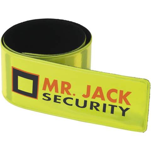 Slap wraps provide 360 visibility in the dark and are ideal for carrying promotional messages. By using these certified slap wraps you make traffic safety a feature of your brand. A slap wrap is an elongated reflector with a specially developed spring welded inside. With a light slap it easily curls around the arm or ankle. Available in various sizes, and in white or yellow colour. Features a florescent RFX soft reflective film made from phthalate free PVC or the more sustainable option TPU. Materials have been tested in accordance with SVHC (Substances of Very High Concern) REACH candidate list and are free of phthalates. The slap wraps are CE tested and approved in accordance with EN 17353 type B 2. Supplied with an information sheet. Made in Europe.