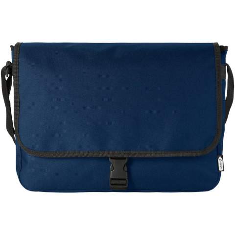 Shoulder bag made of recycled PET plastic with an adjustable shoulder strap. Features a main compartment that closes with a flap and a buckle closure.