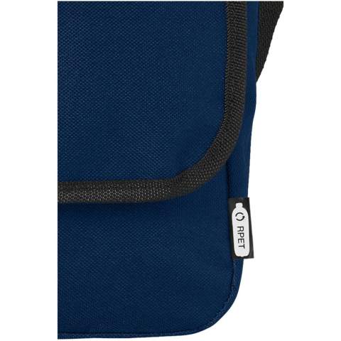Shoulder bag made of recycled PET plastic with an adjustable shoulder strap. Features a main compartment that closes with a flap and a buckle closure.