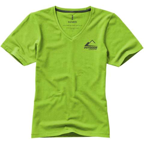 Sustainable promotional apparel. Self fabric collar. V-neck. Stretch fabric. Side seams. Pick-stitch details. Bi-coloured branded shoulder to shoulder tape. Heat transfer main label for tagless comfort.