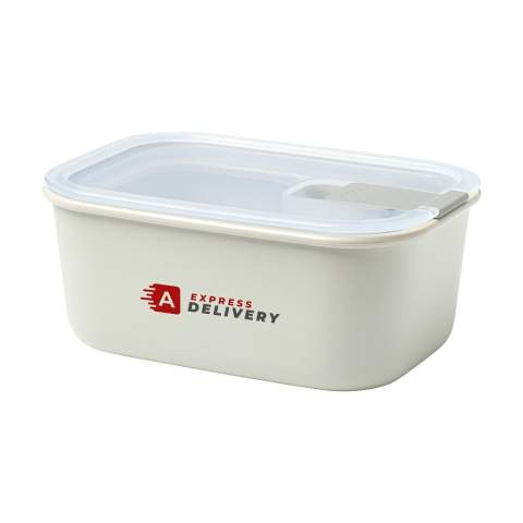 Space-saving plastic food container with a click lid, from the Mepal brand. 100% recyclable. With just one click the box becomes leakproof and airtight. Perfect for storing leftovers, pre-cut vegetables and salads, but also for heating meals. The transparent lid allows you to see at a glance what is in this stackable box. Compact and easy to store. The lid has a unique steam valve that you must open when you place the box into the microwave. This box is also suitable for the steam oven and freezer. BPA-free and food-approved, this box is supplied with a 2-year Mepal factory warranty. Capacity 700 ml. Made in Holland.     STOCK AVAILABILITY: Up to 1000 pcs accessible within 10 working days plus standard lead-time. Subject to availability.