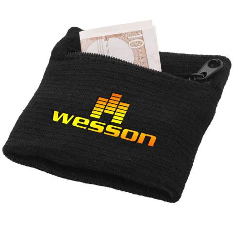Comfortable wristband with zippered pocket to keep money safe during sports, shopping or travelling.