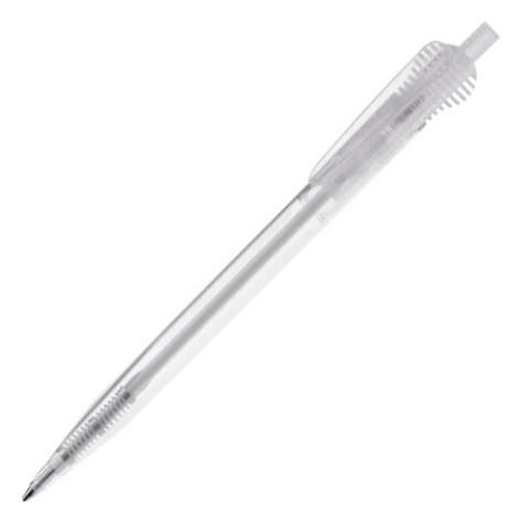 Transparante Toppoint design balpen, geproduceerd in Duitsland. Deze pen bevat een blauwschrijvende X20 vulling voor 2,5km schrijfplezier. 