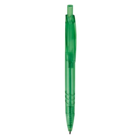 Deze transparante balpen is gemaakt van gerecyclede PET-flessen. Een verantwoorde keuze in transparante kleuren. Bevat een kunststof blauwschrijvende X20 vulling.