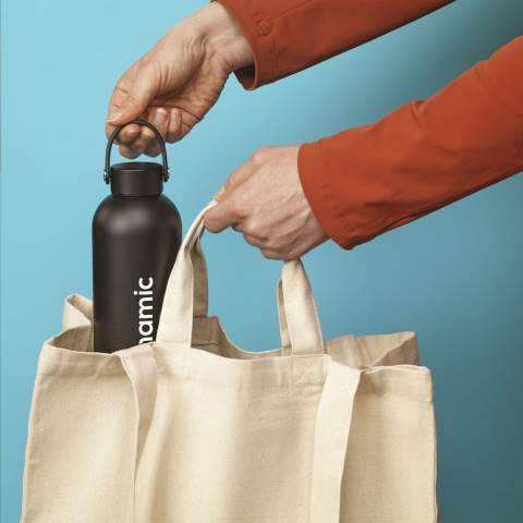 Double-walled water bottle/thermos bottle made from recycled stainless steel. Vacuum-insulated and leak proof. Finished with a matte, scratch-resistant powder coating. Suitable for keeping cold or hot drinks at temperature. RCS-certified. Total recycled material: 92%. Capacity 500 ml.     Stainless steel can be recycled many times whilst retaining the quality of the material. By using recycled stainless steel, fewer new raw materials are needed. This means less energy consumption and less use of water. Each item is supplied in an individual brown cardboard box.