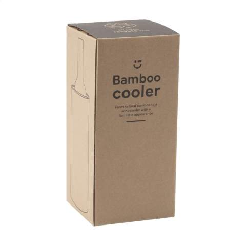 WoW! Rafraîchisseur à vin en bambou avec une paroi intérieure isolante en liège. Ces matières naturelles maintiennent votre bouteille de vin à une température constante. Un produit durable au superbe design. Chaque article est fourni dans une boite individuelle en papier kraft marron.