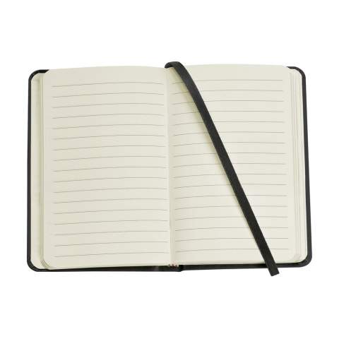 Compact notebook in A6 format with approx. 96 sheets/192 pages of cream coloured, lined paper (80 g/m²). With a perfect binding, hard cover, pocket, elastic fastener and silk ribbon.
